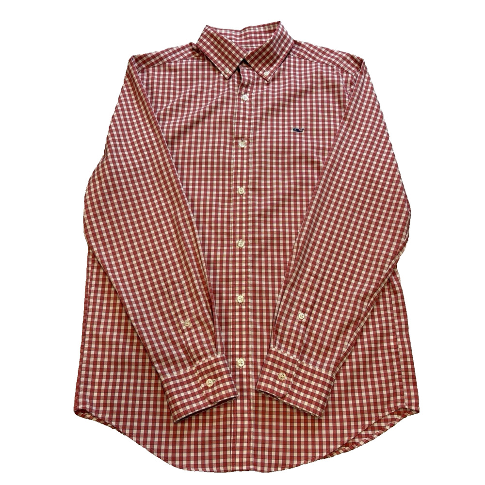 VINEYARD VINES -WHALE SHIRT- NYLON/POLYESTER- Red or Coral & WHITE- Sz . Small